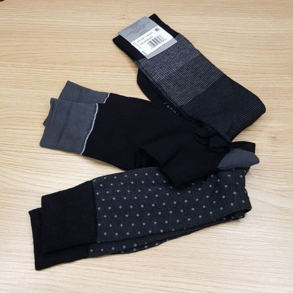 PERRY ELLIS Crew Dress Socks Black Gray 3-Pack Solid Stripe Micro Dot